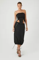 Women's Ruched Drawstring Tube Top in Black Large