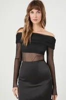 Women's Off-the-Shoulder Mesh Top in Black Large