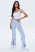 Women's Ribbed Split-Hem Pants in Sky Blue Large