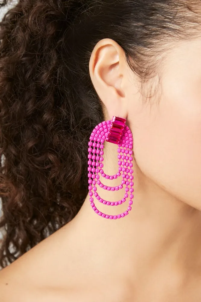 Women's Rhinestone Chain Loop Earrings in Pink