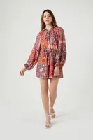 Women's Floral Abstract Print Romper in Orange Small