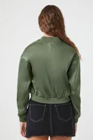 Women's Satin Bomber Jacket in Olive, XL