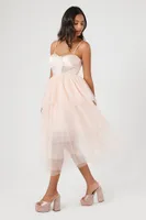 Women's Satin Tiered Midi Dress Champagne