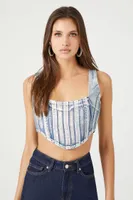 Women's Denim Curved-Hem Crop Top in Silver, XS