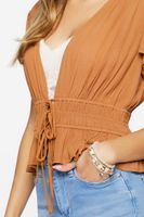 Women's Plunging Butterfly Sleeve Crop Top in Maple Medium