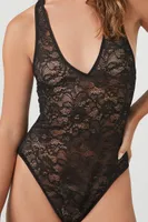 Women's Sheer Lace Lingerie Bodysuit in Black Medium