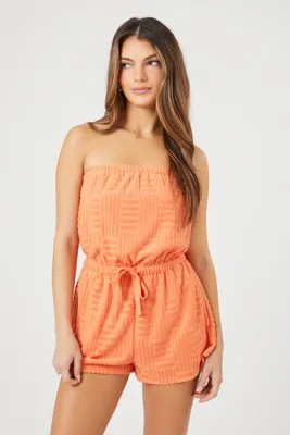 Women's Geo Strapless Swim Cover-Up Romper Sherbert