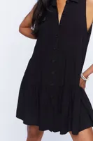 Women's Sleeveless Mini Shirt Dress in Black, XS