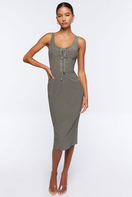 Women's Mesh Corset Midi Dress in Grey Small