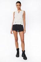 Women's Distressed Muscle T-Shirt in Cream Small