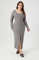 Women's Button-Front Midi Dress in Dark Grey, 1X