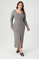 Women's Button-Front Midi Dress Dark Grey,