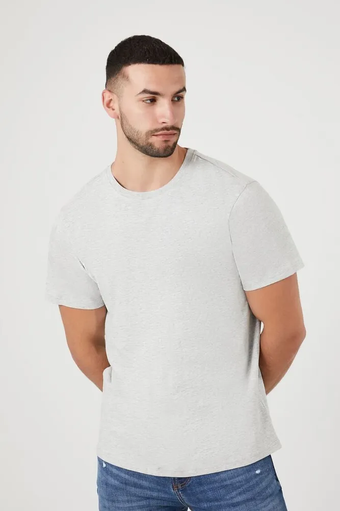 Men Cotton-Blend Crew T-Shirt in Heather Grey, XS