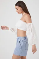 Women's Off-the-Shoulder Halter Crop Top in White, XL