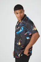 Men Satin Element Print Shirt