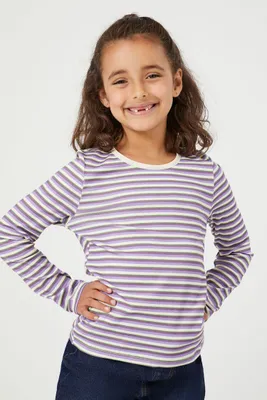 Girls Striped Long-Sleeve Top (Kids) in Purple, 13/14