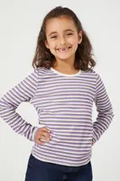 Girls Striped Long-Sleeve Top (Kids) in Purple, 5/6