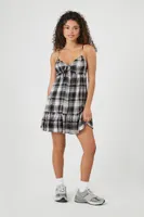 Women's Plaid Babydoll Mini Dress in Black Medium