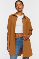 Women's Oversized Longline Poplin Shirt in Cappuccino Small