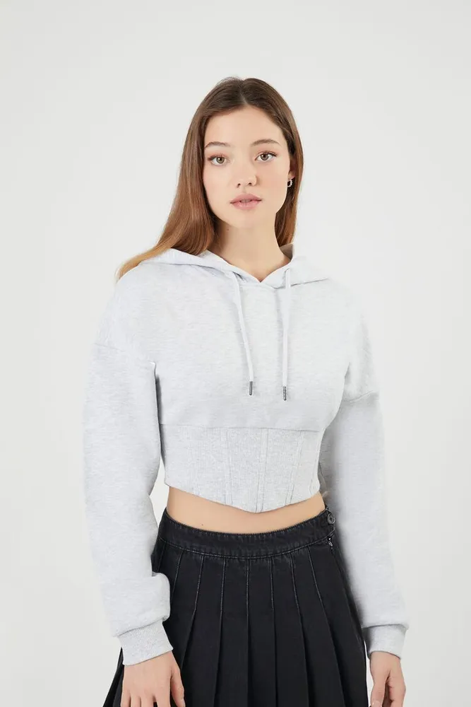 Women's Cropped Corset V-Hem Hoodie in Heather Grey Medium