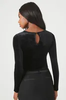 Women's Velvet Long-Sleeve Crop Top Black