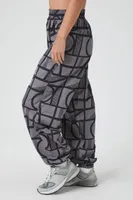 Women's Active Geo Print Windbreaker Joggers in Charcoal/Black Large