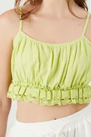 Women's Lace Flounce Cropped Cami in Green Medium