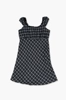 Girls Plaid Cap-Sleeve Dress (Kids) in Black, 13/14