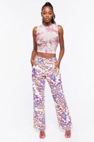 Women's Abstract Butterfly Twill Pants in Purple/Taupe Small