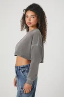 Women's Cropped French Terry Pullover in Charcoal Small