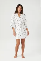 Women's Hummingbird Print Tie-Waist Robe in Ivory Small