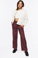 Women's Plaid Smocked Wide-Leg Pants in Brown Small