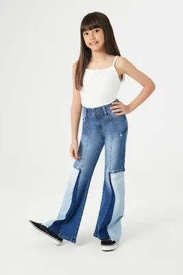 Girls Patchwork Flare Jeans (Kids) in Medium Denim, 5/6