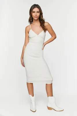 Women's Textured V-Neck Cami Midi Dress in Vanilla Medium