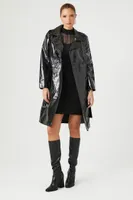 Women's Faux Patent Leather Trench Coat in Black Medium