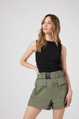 Women's Belted Paperbag Cargo Shorts in Cypress Medium