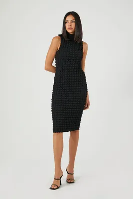 Women's Quilted Bodycon Midi Dress in Black Small