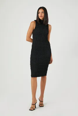 Women's Quilted Bodycon Midi Dress Black