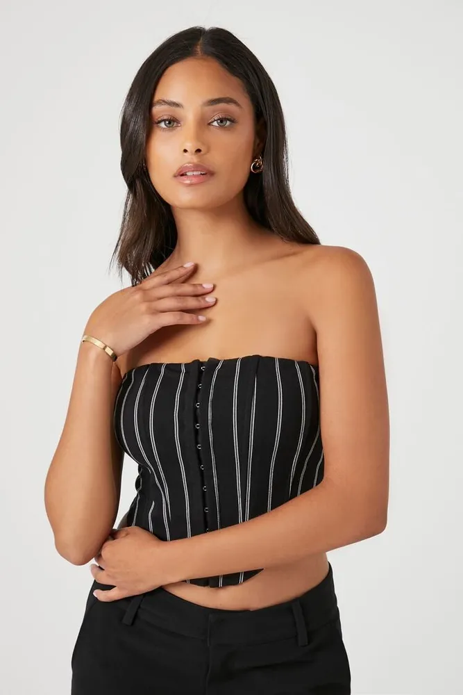 Women's Striped Bustier Tube Top in Black/Grey Medium