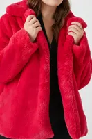 Women's Notched Faux Fur Coat in Pink, 4X