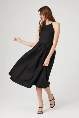 Women's Halter Midi Pocket Dress in Black Large
