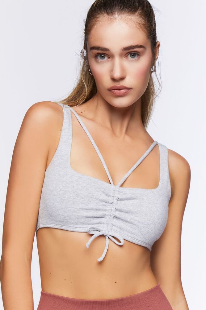 Forever 21 Women's Strappy Ruched Sports Bra in Heather Grey