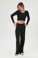 Women's Ribbed Curved-Hem Crop Top in Black Medium