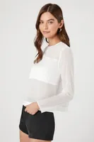 Women's Chiffon Mesh Panel Top in White, XL