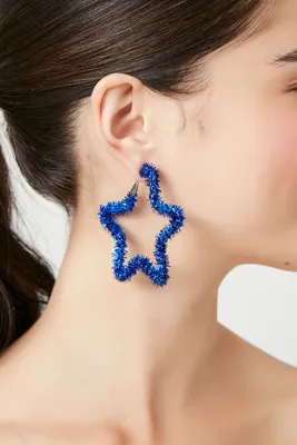 Women's Tinsel Star Hoop Earrings in Blue