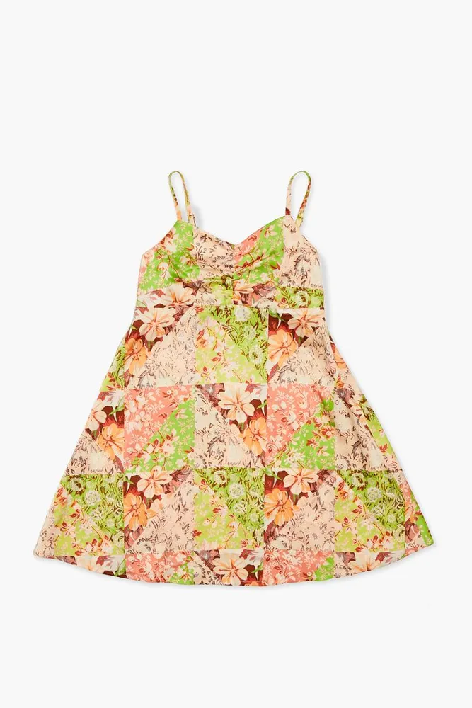 Girls Floral Patchwork Cami Dress (Kids) in Green, 11/12