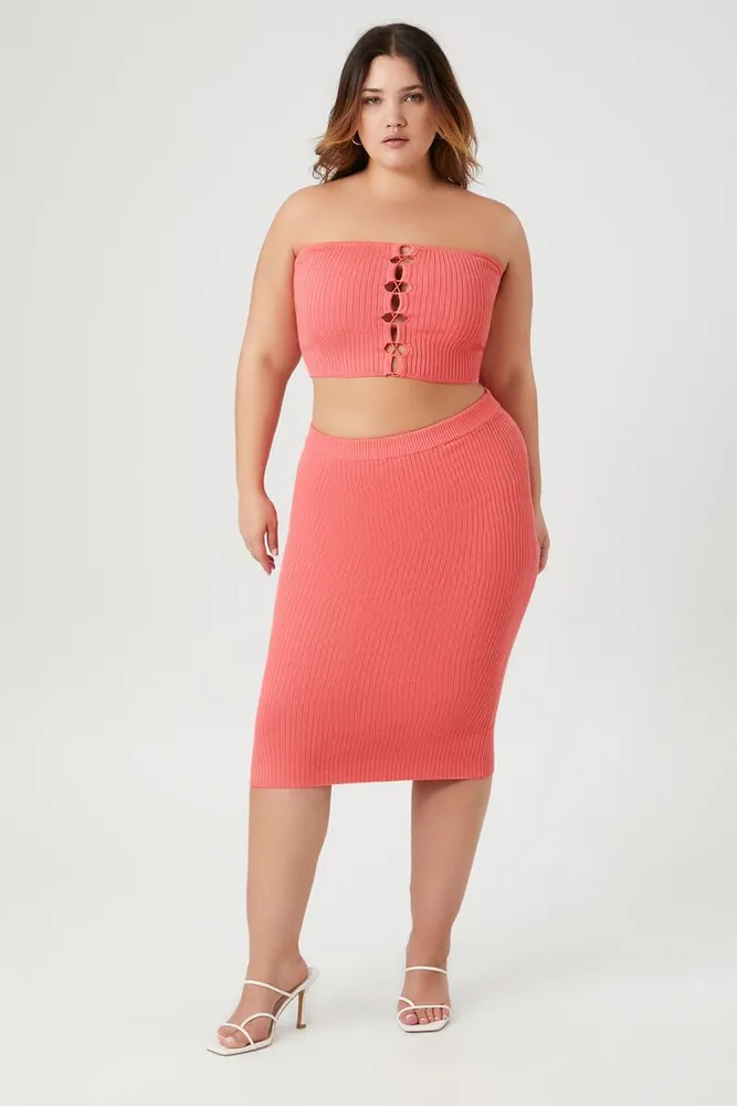 Women's Tube Top & Skirt Set in Coral, 3X