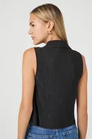 Women's Split-Front Sleeveless Shirt in Black Large