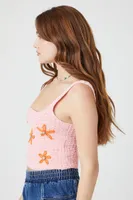 Women's Sweater-Knit Star Tank Top in Pink/Orange, XL