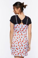 Women's Cherry Print Mini Cami Dress in Blue Large